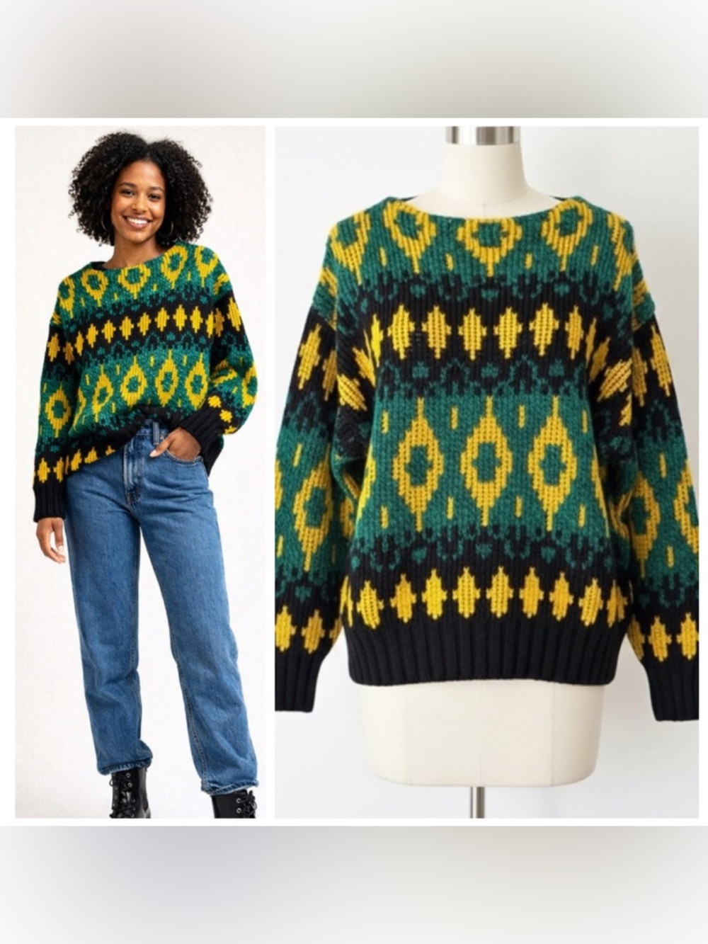 Vintage 80s 90s Grandpa Sweater Chunky Knit Oversized Pullover Colorful Size M - Picture 12 of 12